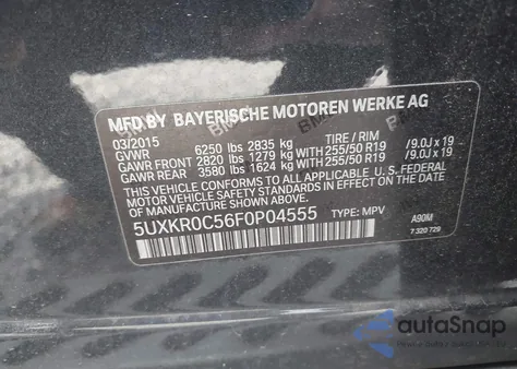 2015 BMW X5 xDrive35I z USA, uszkodzony, nr VIN 5UXKR0C56F0P04555